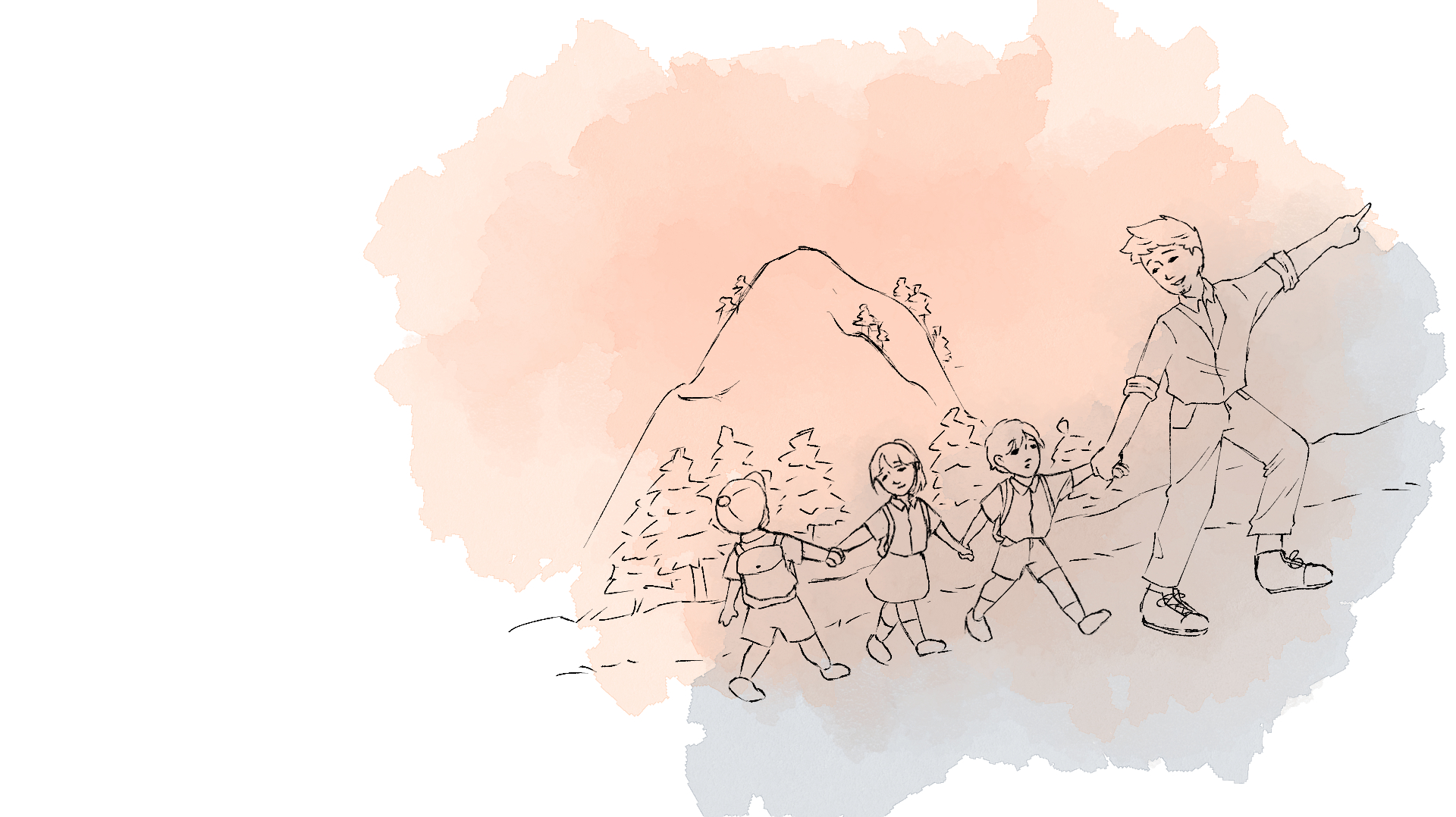 Ilustrasi guru dan murid di gunung