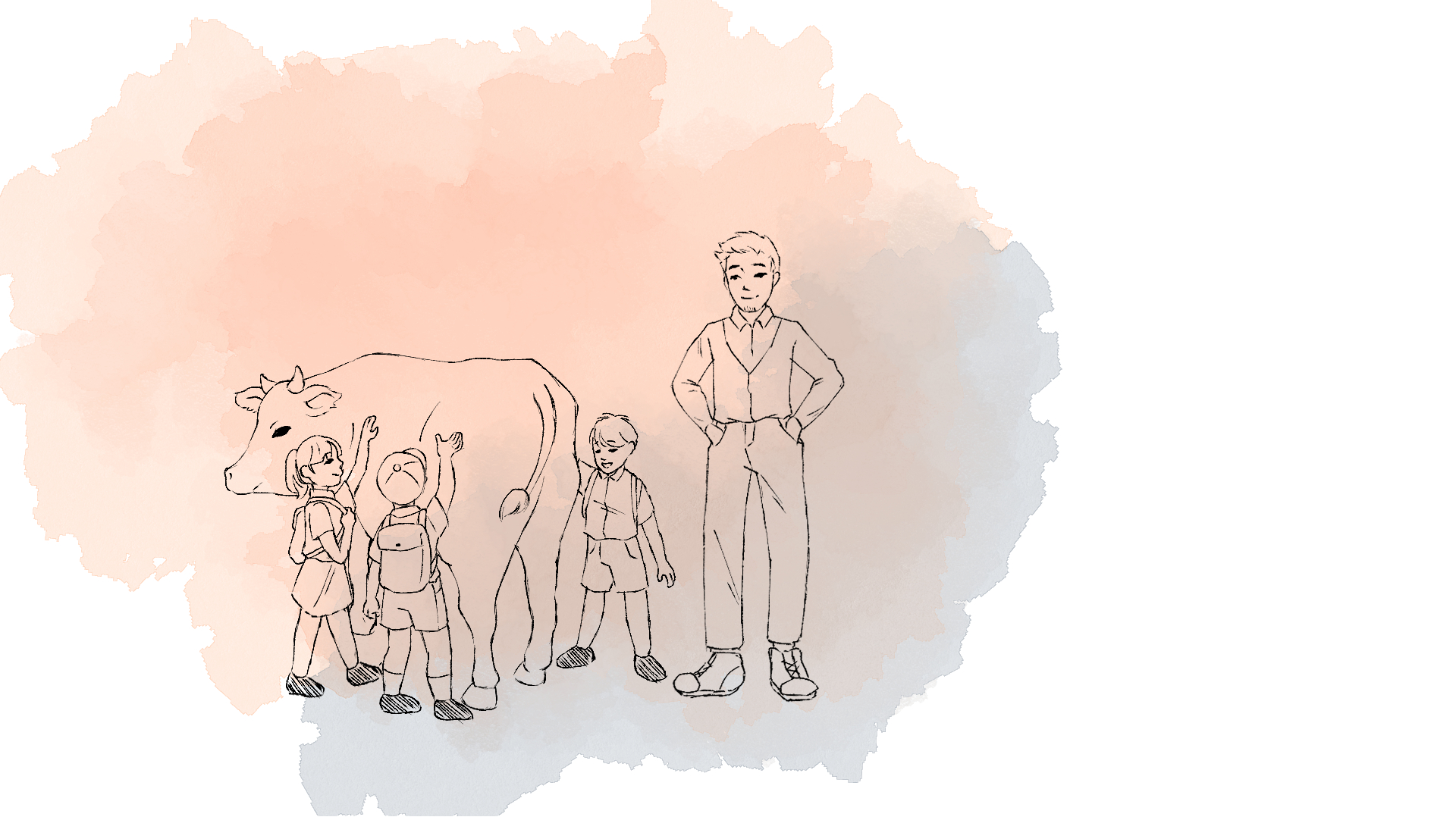 Ilustrasi guru dan murid di peternakan